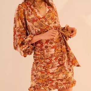 Free People Under Wraps mini Orange Floral Dress